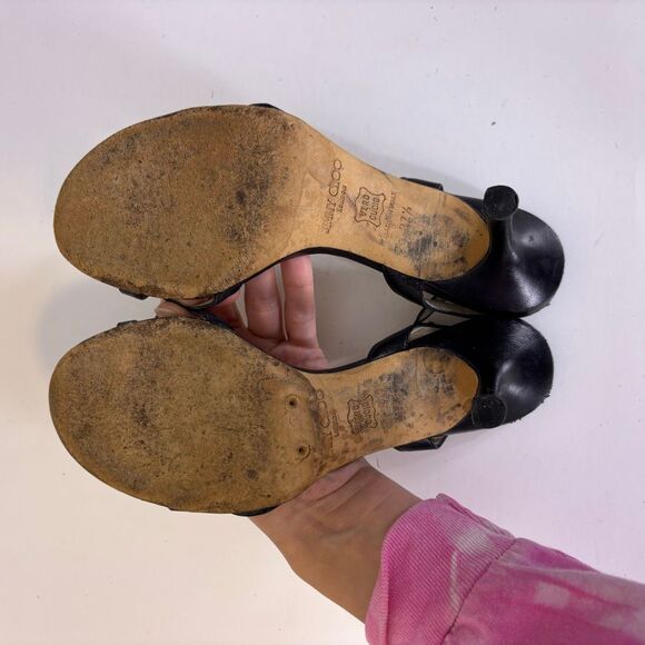 Jimmy Choo Black Leather High Heels with Ankle Strap US 7.5 - Picture 8 of 9